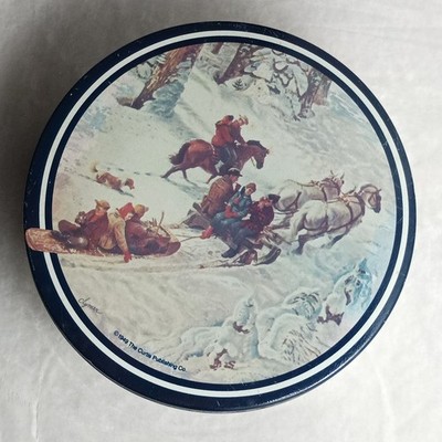 Vintage Saturday Evening Post Winter Sleigh Collectible Tin Holiday Metal Box
