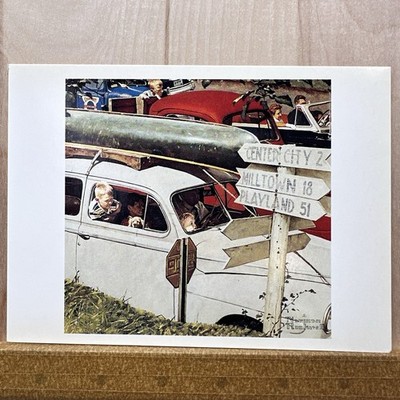 Norman Rockwell Crossroads On Sunday (1952) Vintage Post Card 1996 Road Trip Car