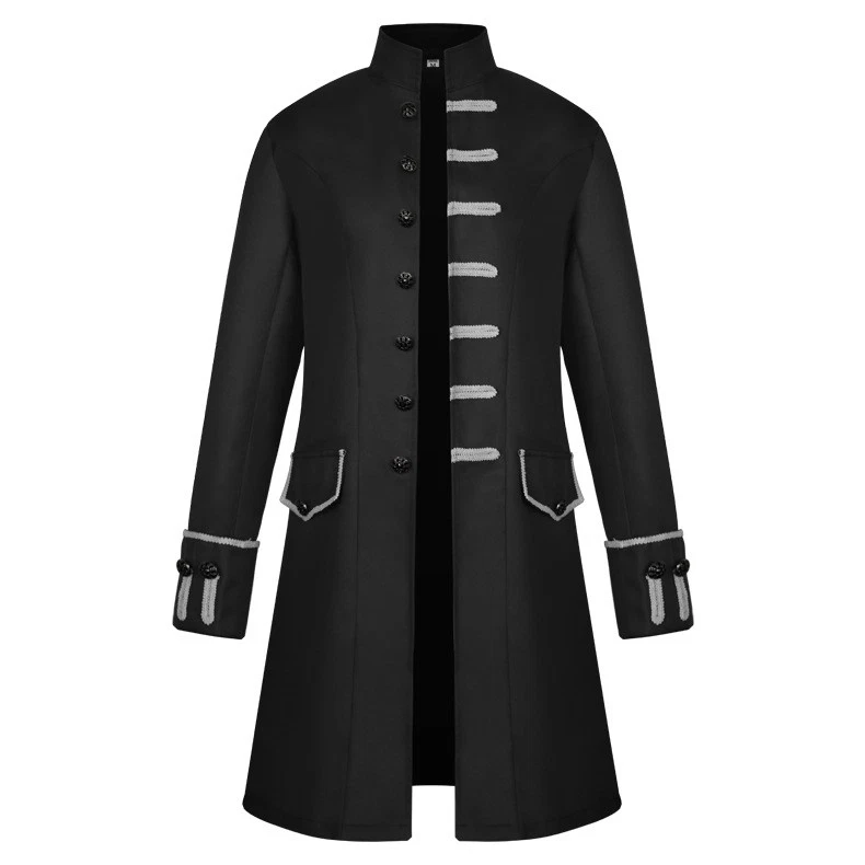 Giacca Gotica Retrò da Uomo, Cappotto Stile Steampunk Vittoriano, Top con Colletto Alto e Maniche Lunghe, Casual