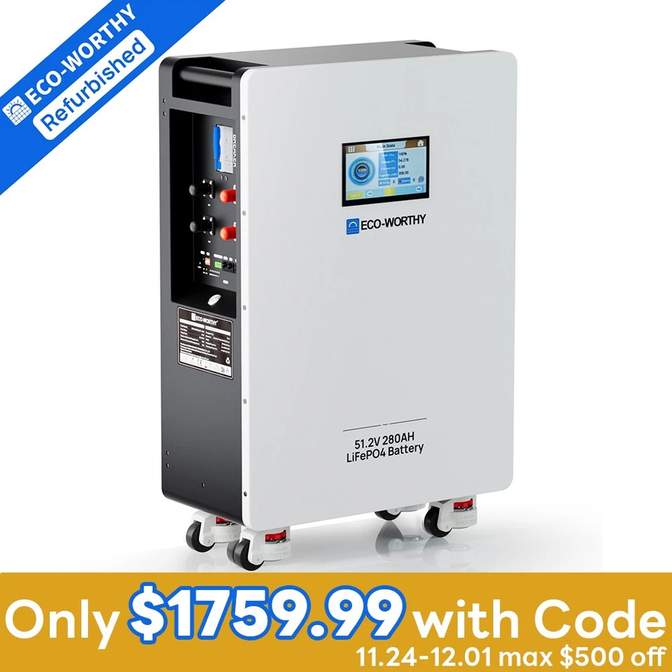 ECO-WORTHY 14kWh 48V 280AH LiFePO4 Battery Vertical Standing Solar Backup 1pack