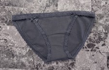 NWT VICTORIA'S SECRET S GRAY LACE PINK VS LOGO HEART RARE STRING BIKINI PANTIES
