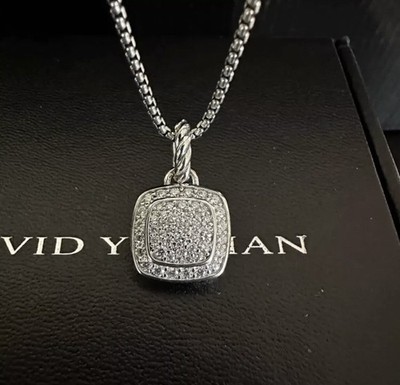 David Yurman 925 Silver Pavé Diamond 14mm Albion Necklace Pendant 18-20 inches