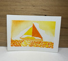 Original ACEO - Orange seaglass sailboat seascape watercolor by finns.paints — photo 1