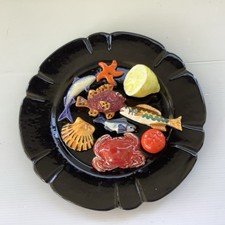 Barbotine 1960Poissons Étoile de Mer Ceramique Vintage Vallauris Assiette Murale