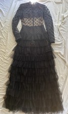 STUNNING!!*AUSTRALIAN BRONX & BANCO BLACK LACE TULLE RUFFLE EVENING DRESS GOWN*S