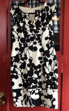 Adrianna Papell Timeless Black Cream Floral Sleeveless Sheath Dress Size 6