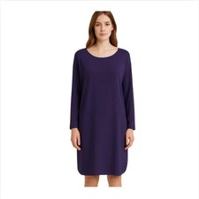 Eileen Fisher Georgette Crepe Size Large Purple 100 Silk Long Sleeve Dress