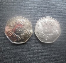 2 x 1973 EEC Ring of Hands Old Large Style 50p - PROOF & Uncirculated UNC Types