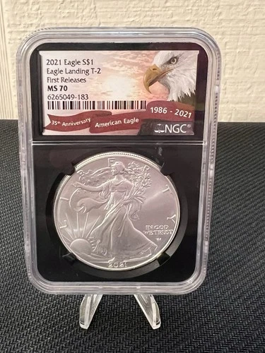 NGC 35TH ANNIVERSARY 2021 S$1 EAGLE LANDING T-2 FIRST RELEASES MS 70
