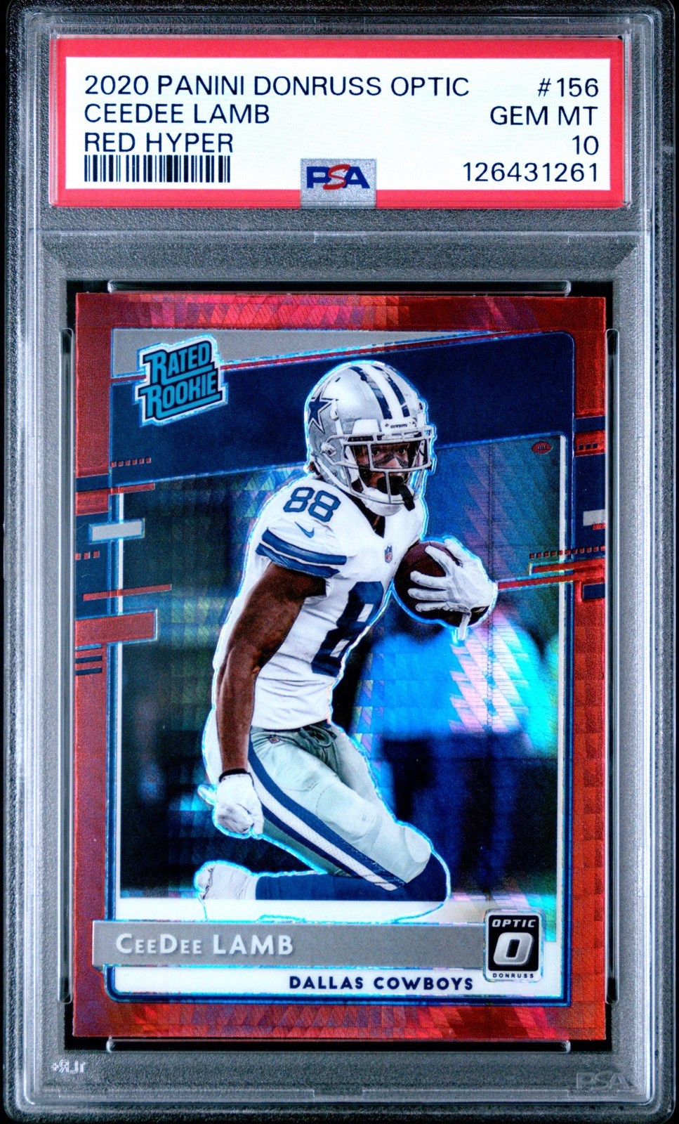 2020 Panini Donruss Optic CeeDee Lamb #156 Red Hyper Prizm PSA 10