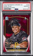 2023 BOWMAN CHROME SAPPHIRE EDITION PROSPECTS RED #208 AXIEL PLAZ 3/5 PSA 10