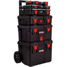 Excel 6 Pcs Tower Rolling Mobile Tool Storage Box Trolley Modular Case Organizer