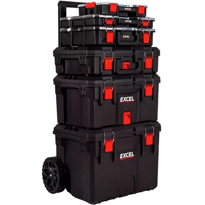 Excel 6 Pcs Tower Rolling Mobile Tool Storage Box Trolley Modular Case Organizer