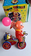 Vintage Metal Mechanical Clown Tricycle Balloon Wind-up Toy Made in Korea W/ Box