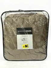 Madison Park 3 Piece Full/Queen Size Quilted Coverlet and Shams Set in Khaki NEW