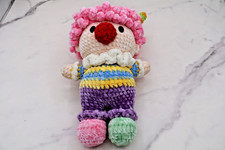 Crochet Amigurumi Clown Multi-color pink hair Nice VGC