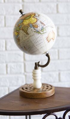 Rustic Western Farmhouse World Atlas Map Globe Desktop Standing Decor Accent 10''