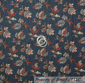 BonEful Fabric FQ Cotton Quilt Red Gray Brown Rose Flower BIRD Toile Shabby Chic