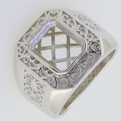 Sterling Silver Semi Mount Ring Setting Emerald OCT 10x8mm Men's Ring Fluer De
