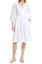 NORDSTROM Long Sleeve Faux Wrap Dress In White WOMENS SIZE S SMALL NWOT