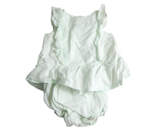 Janie and Jack Girls 3-6 Months Dress Pastel Green Stripe Ruffle Bloomers EUC