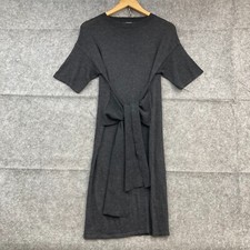 Gingham & Heels Knit Dress Womens 6 Grey Short Sleeve Acrylic Tie Winter 32327