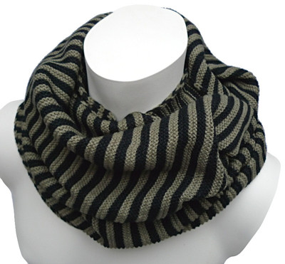 Winter Loop Rundschal mit Streifen schwarz khaki Damen Herren Schal 568
