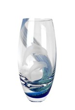 Lenox Caithness Scotland Undersea Paradise Etched Dolphin Art Glass Vase 8"