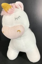 LIVING TEXTILES KELLY UNICORN 12  Knit Crocheted Stuffed Plush Rattle EUC