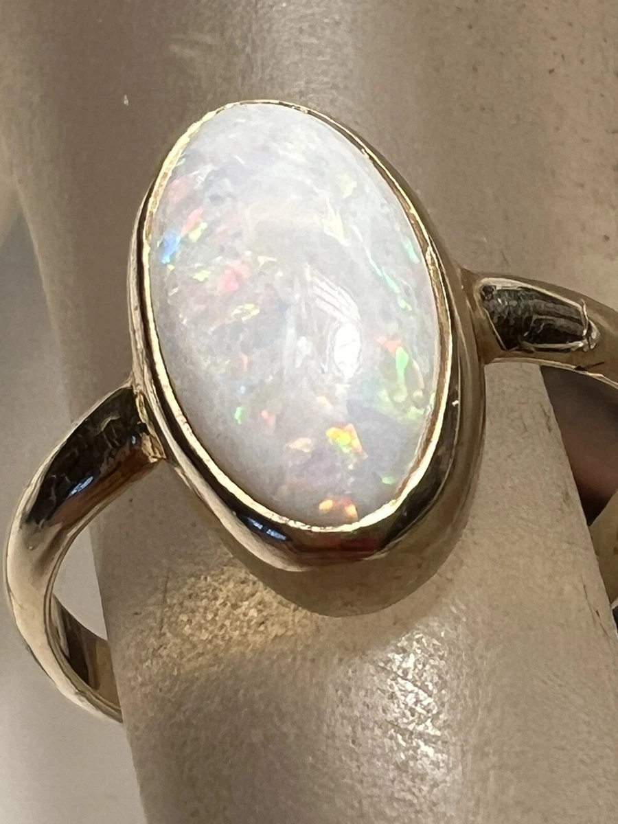 vintage 14k yellow gold bezel set natural White opal ring size 3.5
