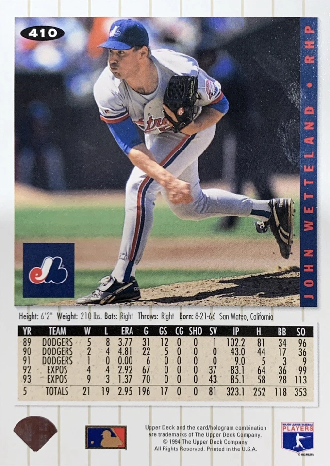 1994 Upper Deck Collectors Choice John Wetteland Montreal Expos #410 NMMT - Image 2 of 2