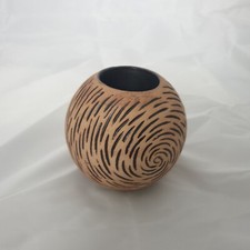 Round Tealight Candle Holder Ceramic, Lovely Spiral Design - Brown 