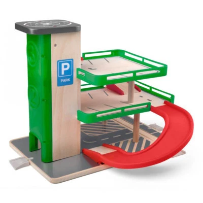 WOODYLAND HOLZ GARAGE MIT LIFT KINDER Holzspielzeug Parkhaus Fahrzeuge Auto Zug # 91847