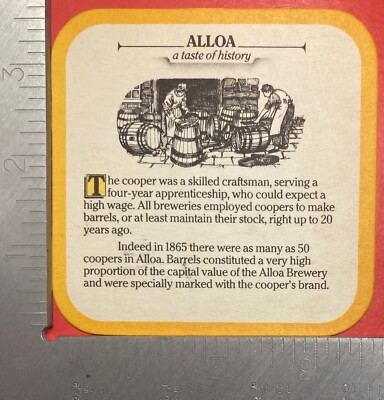 ALLOA'S SCOTLAND  EXPORT 3.5 INCH SQUARE BEER COASTER ALLOA
