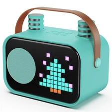 Green Kids Bluetooth Karaoke Machine with 2 Microphones Speaker For Childeren