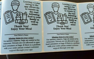 50 Food Delivery Labels Seal 4'' x 3'' DoorDash Grubhub UberEats 5-Star Stickers