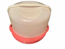 Tupperware Large 14  Cake Taker Pie Keeper Pink Bottom Great Condition
