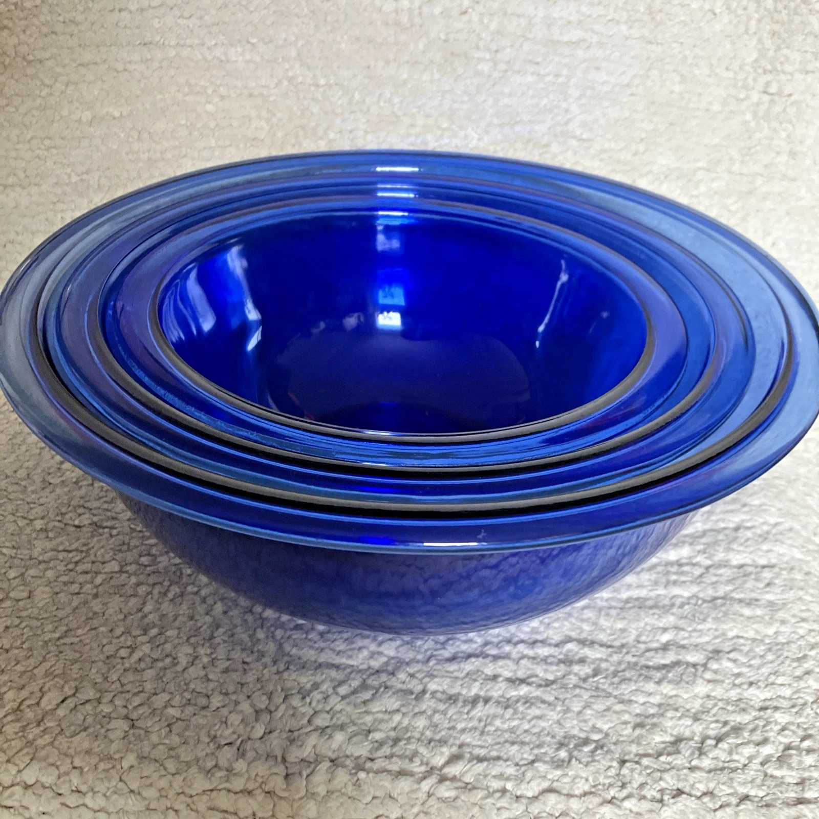 Vintage Set 3 PYREX Cobalt Blue Glass Mixing Bowls 322/323/325 1L/1.5L/2.5L