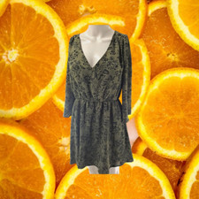 Forever 21 Olive Green Black Floral Mini Dress with 3/4 Sleeve Size S