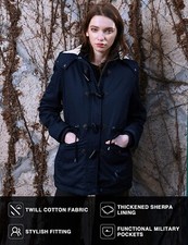 Women's Winter Thicken Jacket Cotton Coat With Removable Hood Navy M