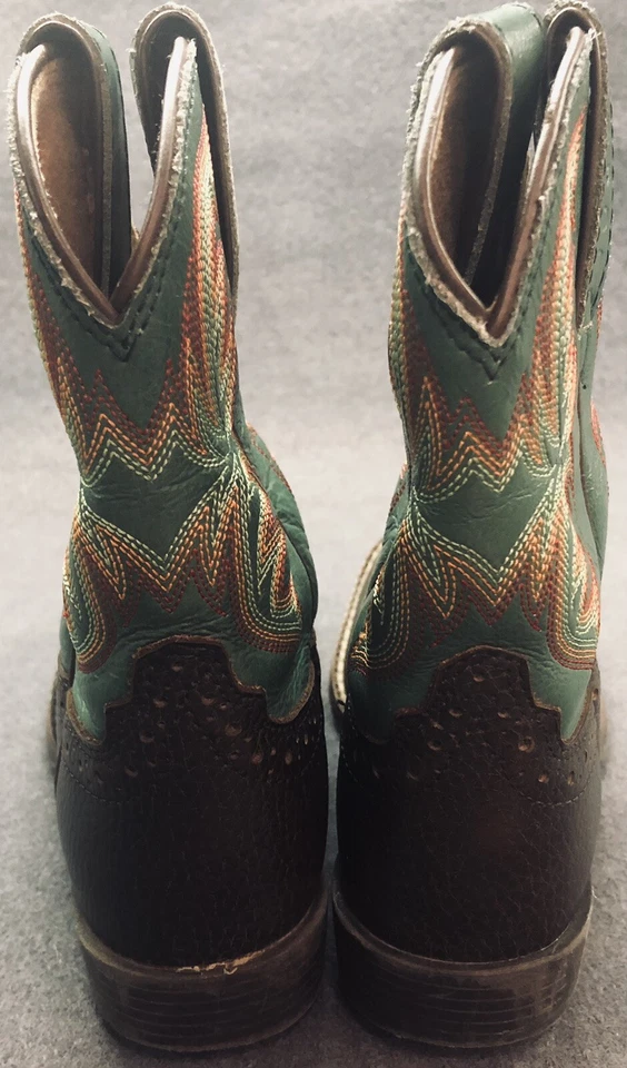 Botas Justin Cuero Puntera Cuadrada 8.5D 7201JR Niños Estampida Marrón Verde Eje Foto 4 de 4