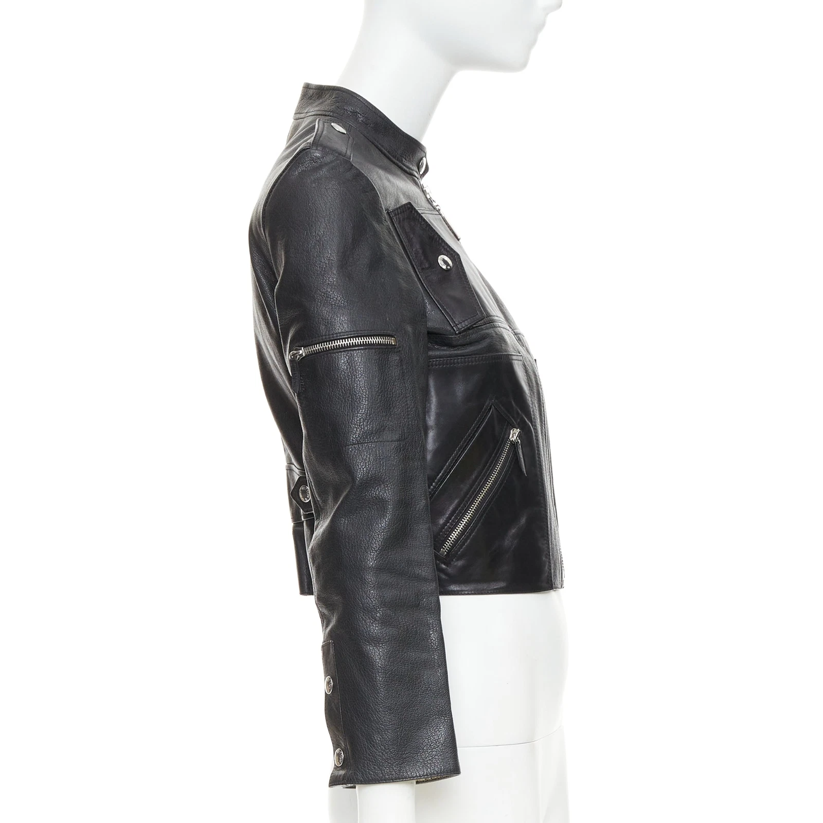 LOUIS VUITTON（LV） Giacca biker LOUIS VUITTON pelle di capra nera LV zip cropped FR36 S