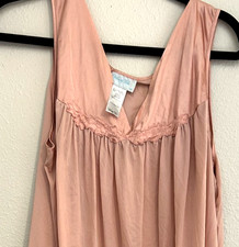Vintage Vanity Fair Pink Nylon Tricot Satin Trim Nightgown 90s Sleeveless SZ 1X