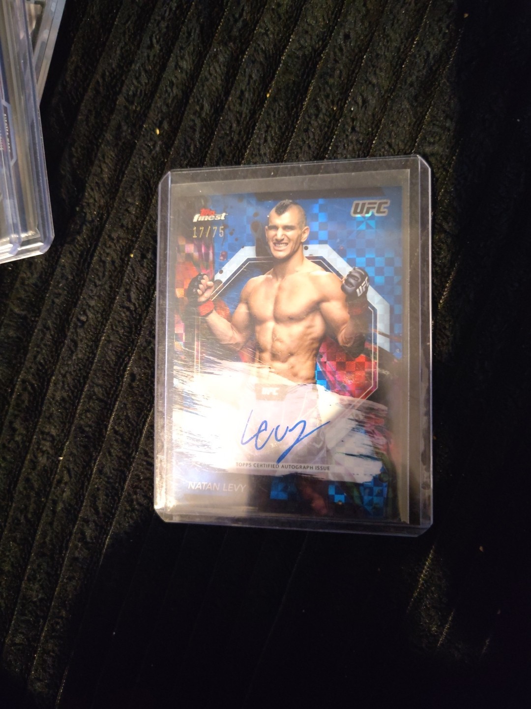 NATAN LEVY 2024 TOPPS FINEST UFC BLUE CHECKERBOARD REFRACTOR AUTO /75 Q1605