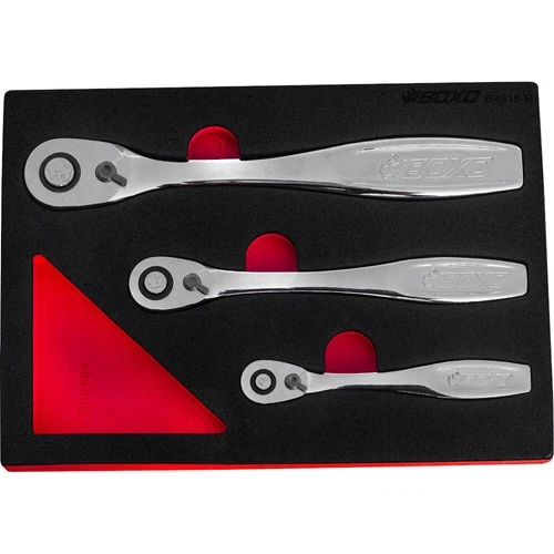 Slim Head Ratchet Set Push Button Release 120T 3Pc 1/4",3/8" & 1/2" BOXO BX918-R