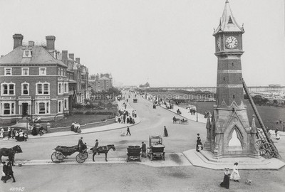 Skegness Grande Parade Clock Tower Seaside Pier Street Scene Vtg. Photo 19thC.