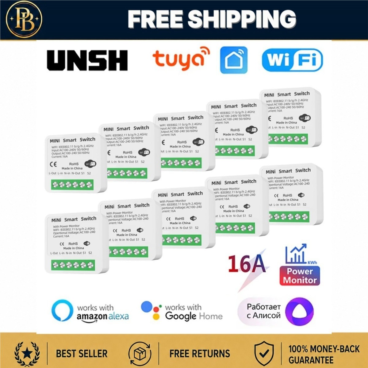 16A Tuya Wifi Smart Switch Module Energy Monitor Alexa Google Home