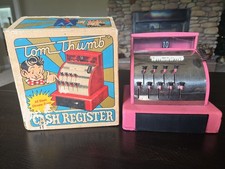 Vintage Tom Thumb Metal Cash Register Toy Western Stamping Pink Working