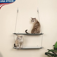 Wall Mount Cat Shelf Double Level Hammock Adjtable Washable Pet Perch