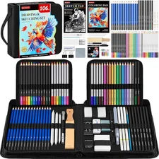 106 Pack Drawing Set Sketching Kit, Pro Art Supplies with 3Color Sketchbook, Co